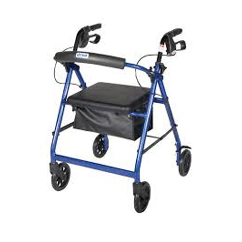 Universal Seat Height, Aluminum Rollator with Fold Up and Removable Back Support, Padded Seat, 6 Casters with Loop Locks